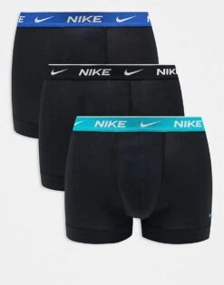Nike Everyday Cotton Stretch 3 Pack Trunk With Coloured Waistband In Pastel Blue/black/blue For Men -Nike Sales Store 206879078 1 black 1