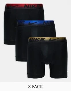 Nike Essential Microfibre 3 Pack Boxer Brief With Coloured Waistband In Red/gold/blue For Men Black