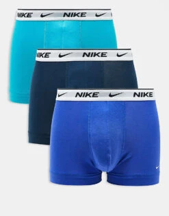 Nike Everyday Cotton Stretch 3 Pack Trunks With White Waistbands In Blue And Navy For Men 9 Nike Everyday Cotton Stretch 3 Pack Trunks With White Waistbands In Blue And Navy For Men -Nike Sales Store 206879205 1 blue 1
