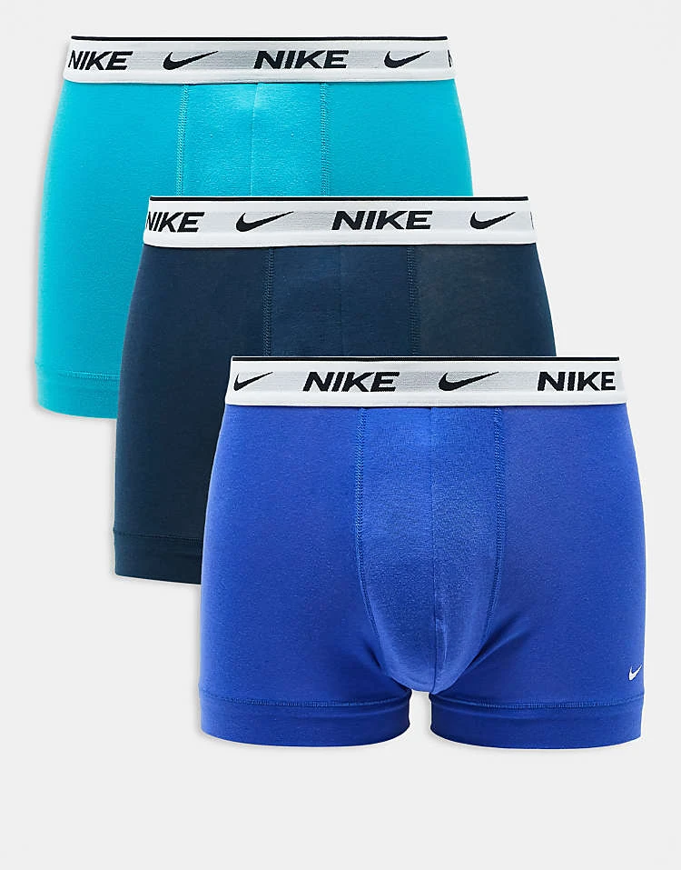 Nike Everyday Cotton Stretch 3 Pack Trunks With White Waistbands In Blue And Navy For Men 6 Nike Everyday Cotton Stretch 3 Pack Trunks With White Waistbands In Blue And Navy For Men - Image 4
