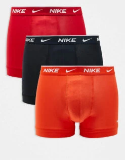 Nike Everyday Cotton Stretch 3 Pack Trunk In Orange/red/black For Men Multi