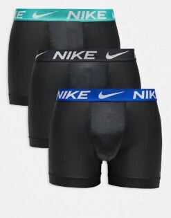 Nike Essential Microfibre 3 Pack Boxer Brief With Coloured Waistband In Pastel Blue/black/blue For Men