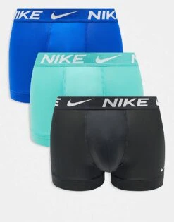 Nike Essential Microfibre 3 Pack Trunk In Blue/black/pastel Blue For Men Multi