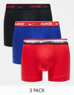 Nike Everyday Cotton Stretch 3 Pack Trunk In Red/blue/black For Men Multi