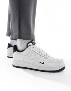 Nike Air Force 1 Trainers In White And Blue For Men