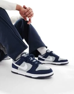 Nike Dunk Low Trainers In Navy And Grey For Men White