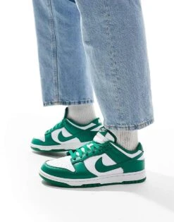 Nike Dunk Low Retro Trainers In Green And White For Men Mid Green