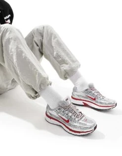Nike P-6000 Trainer In Metallic Silver And Red For Men -Nike Sales Store 207050743 5