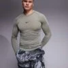 Nike Training Nike Pro Training Dri-FIT Muscle Fit Long Sleeve Top In Khaki For Men Green -Nike Sales Store 207051141 1 green