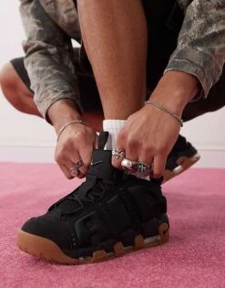 Nike Air More Uptempo Low Trainers In Black For Men