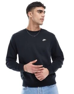 Nike Club Crew Neck Jumper In Black For Men