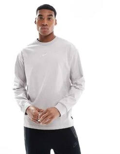 Nike Premium Essentials Long Sleeve T-shirt In Grey For Men