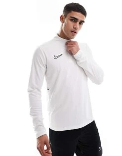 Nike Football Academy 25 Dri-FIT Half Zip Longsleeve Top In White For Men