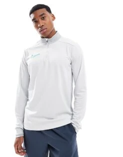 Nike Football Academy 25 Dri-FIT Half Zip Longsleeve Top In Grey For Men