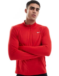 Nike Running Pacer Dri-FIT Half Zip Longsleeve Top In Red For Men