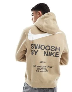 Nike Club Swoosh Graphic Backprint Hoodie In Beige For Men -Nike Sales Store 207357331 1 beige 1