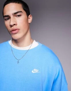 Nike Club Sweatshirt In Blue For Men Mid Blue -Nike Sales Store 207357372 4