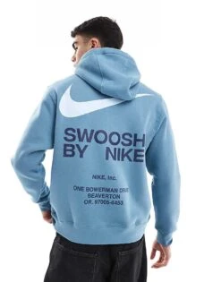 Nike Club Swoosh Graphic Backprint Hoodie In Blue For Men Mid Blue -Nike Sales Store 207357386 1 midblue 1