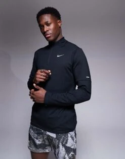 Nike Running DRI-FIT Element Zip Long Sleeve Top In Black For Men -Nike Sales Store 207638710 1 black 1