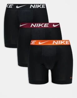 Nike Dri-Fit Essential Microfibre 3 Pack Boxer Briefs In Black With Contrast Waistband For Men Blk - Safety Orang -Nike Sales Store 207806797 1 blksafetyorang 1